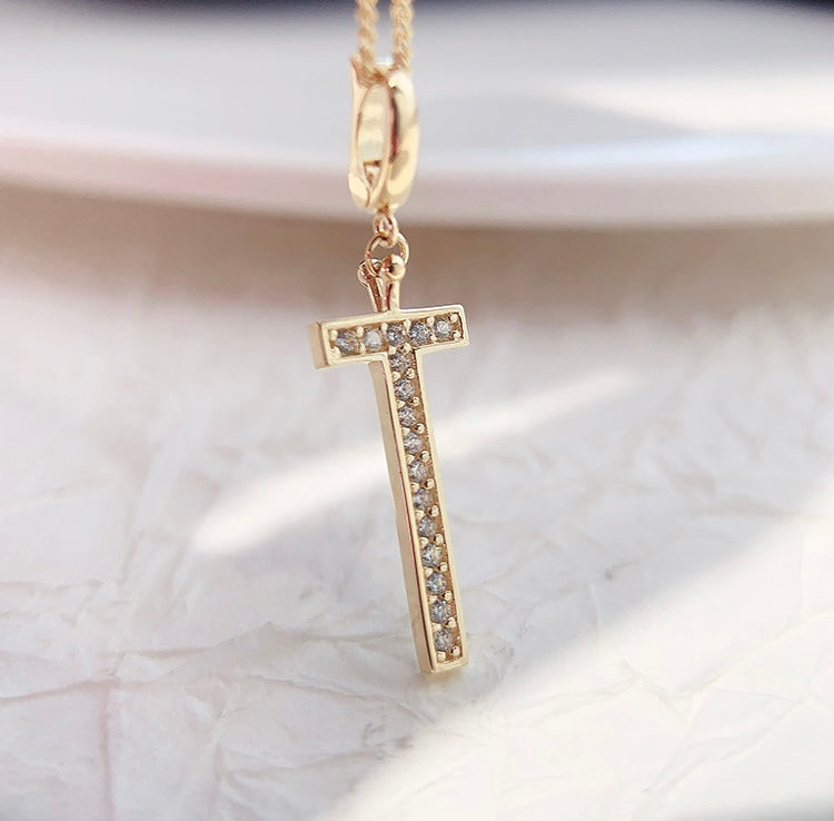 Studded Big T Charm Pendant