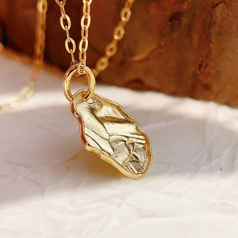 Irregular Carved Rock Leaf Charm Pendant