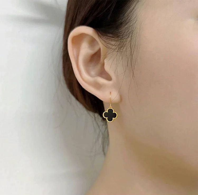 Beaded Agate Clover Drop Ear Hook Earrings