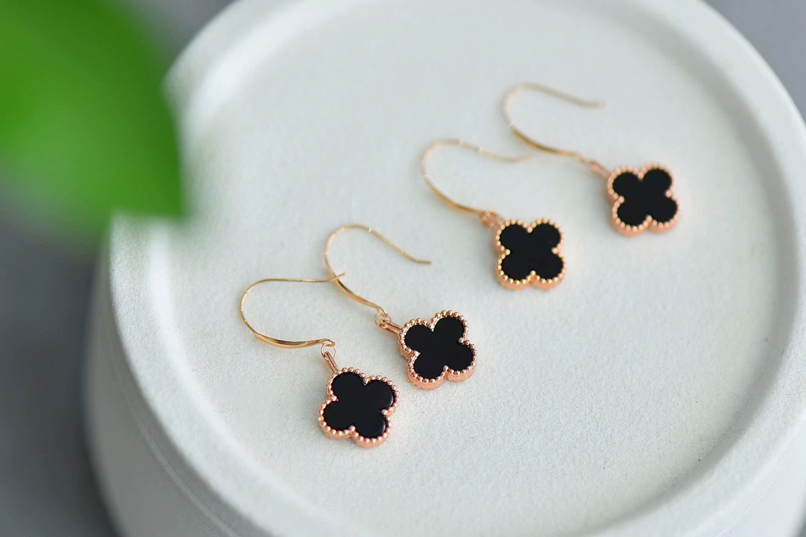 Beaded Agate Clover Drop Ear Hook Earrings