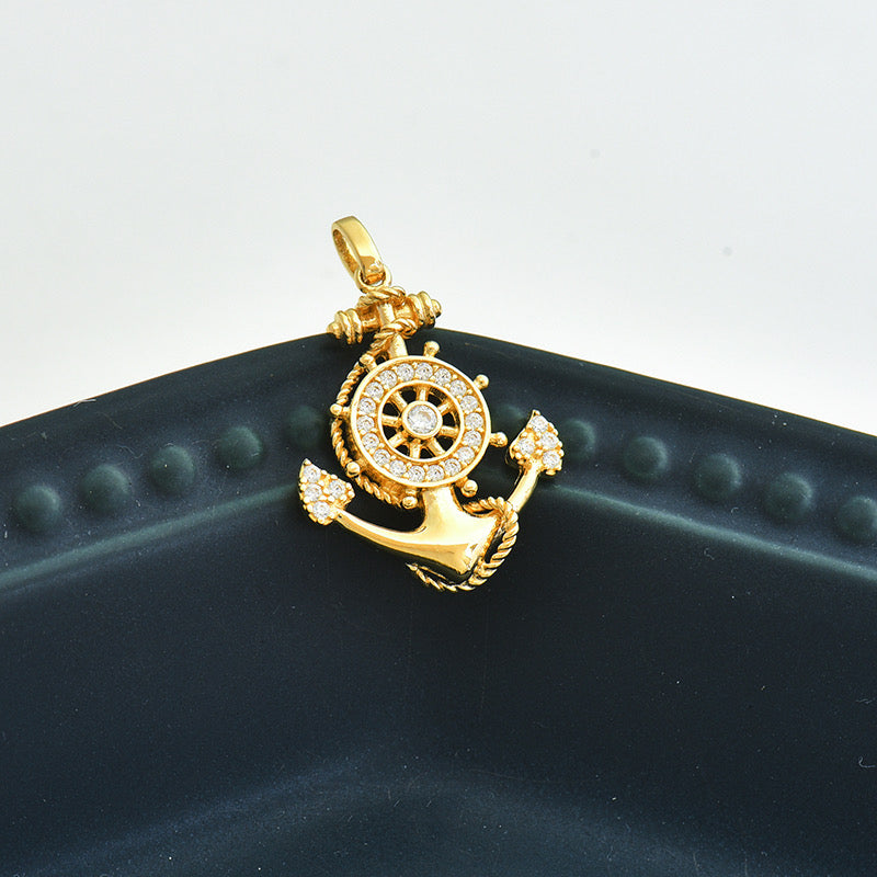 Jewelled Wheel Anchor Charm Pendant