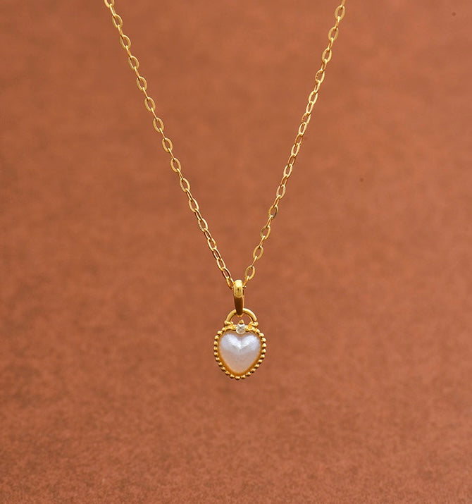 Padlock Pearl Heart Charm Necklace