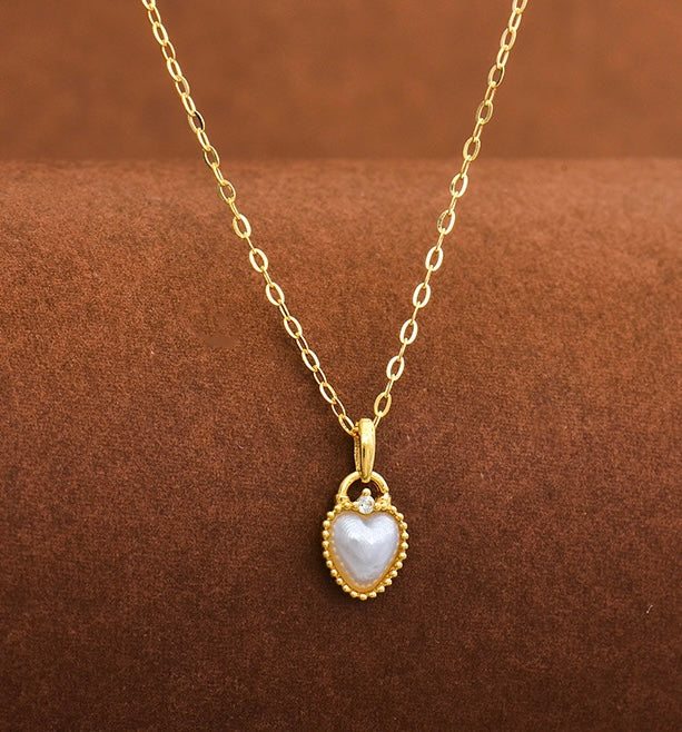 Padlock Pearl Heart Charm Necklace