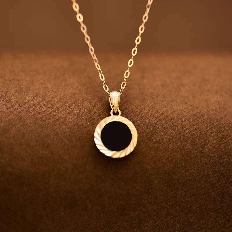 Reversible Cut Black Dish Charm Necklace