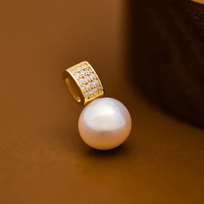 Wide Studded Bail Pearl Charm Pendant