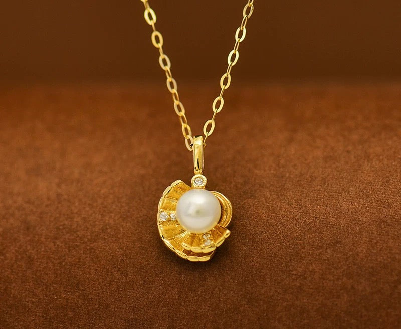 Pearl in Shell Basket Charm Necklace