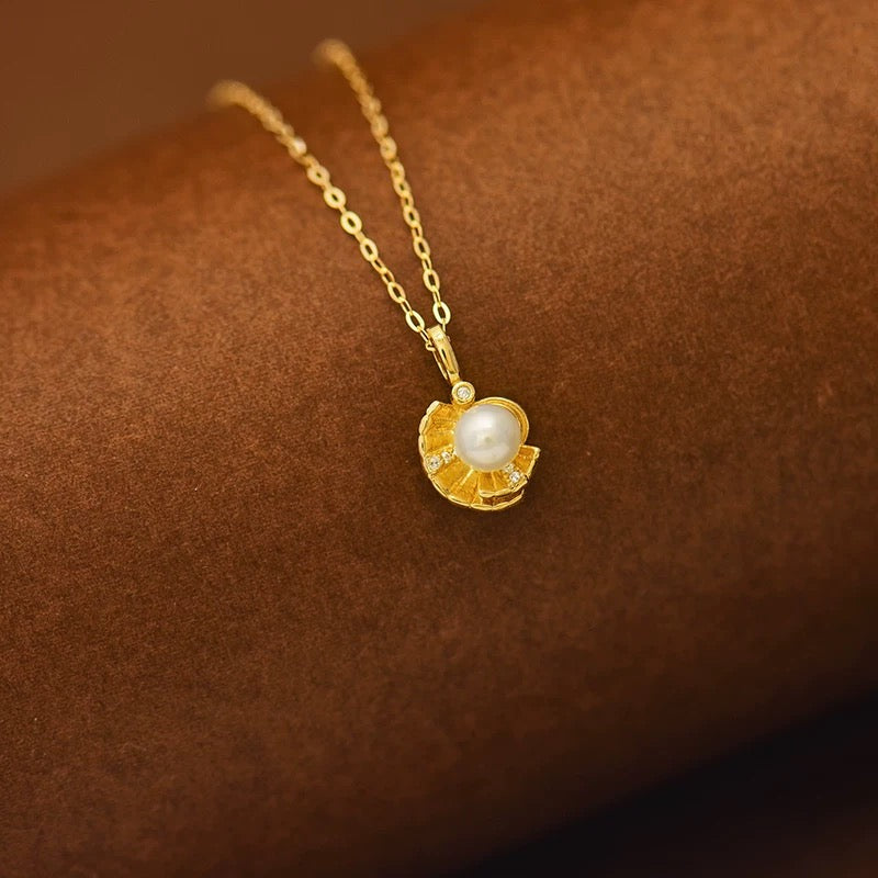 Pearl in Shell Basket Charm Necklace