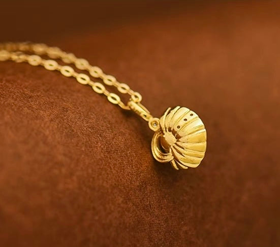 Pearl in Shell Basket Charm Necklace