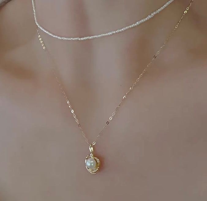 Pearl in Shell Basket Charm Necklace