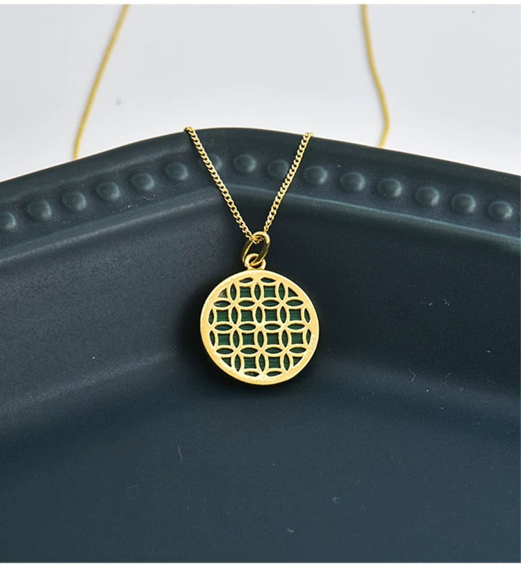 Reversible Green Yan Round Charm Necklace