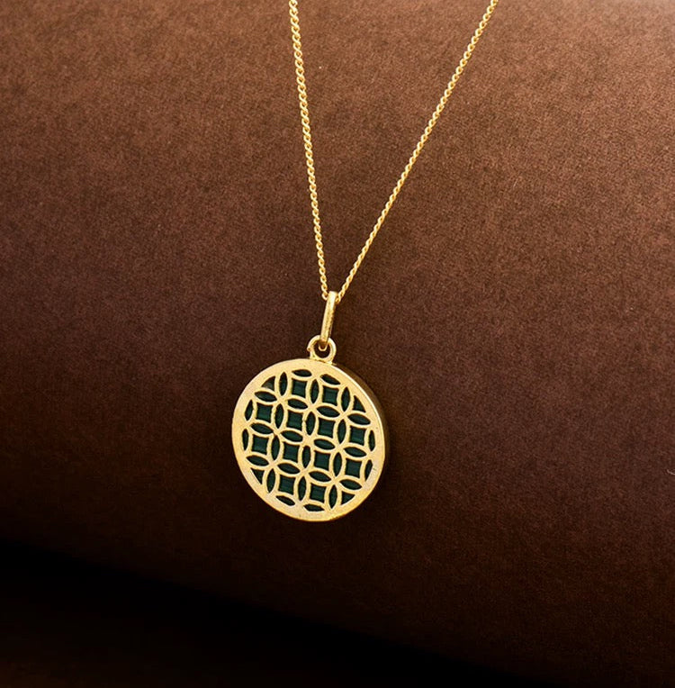 Reversible Green Yan Round Charm Necklace
