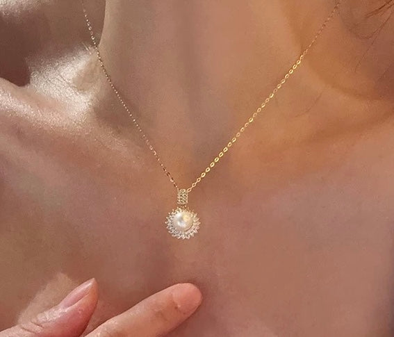 Madame Pearl Sunflower Charm Necklace