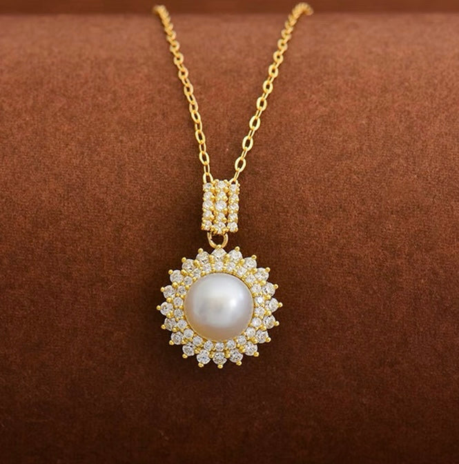 Madame Pearl Sunflower Charm Necklace