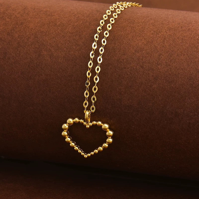 Beaded Heart Motif Charm Necklace