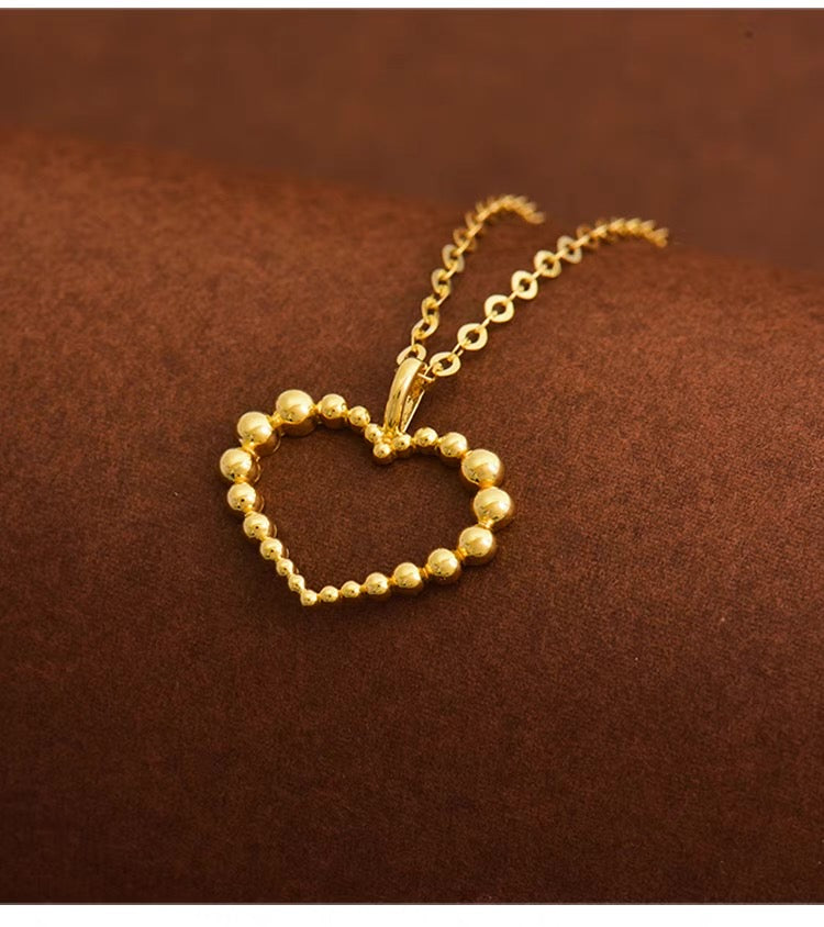 Beaded Heart Motif Charm Necklace