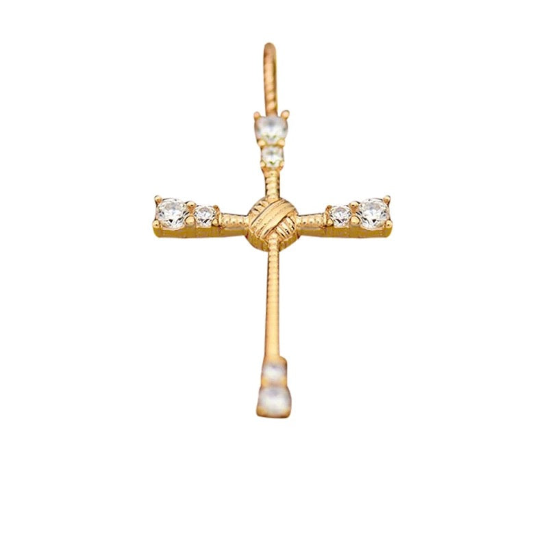 Ribbed Solitaire Cross Charm Pendant