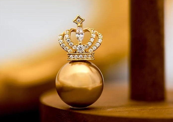Crowned Golden Pearl Charm Pendant