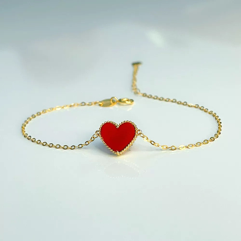 Beaded Red Heart Carnelian Charm Bracelet