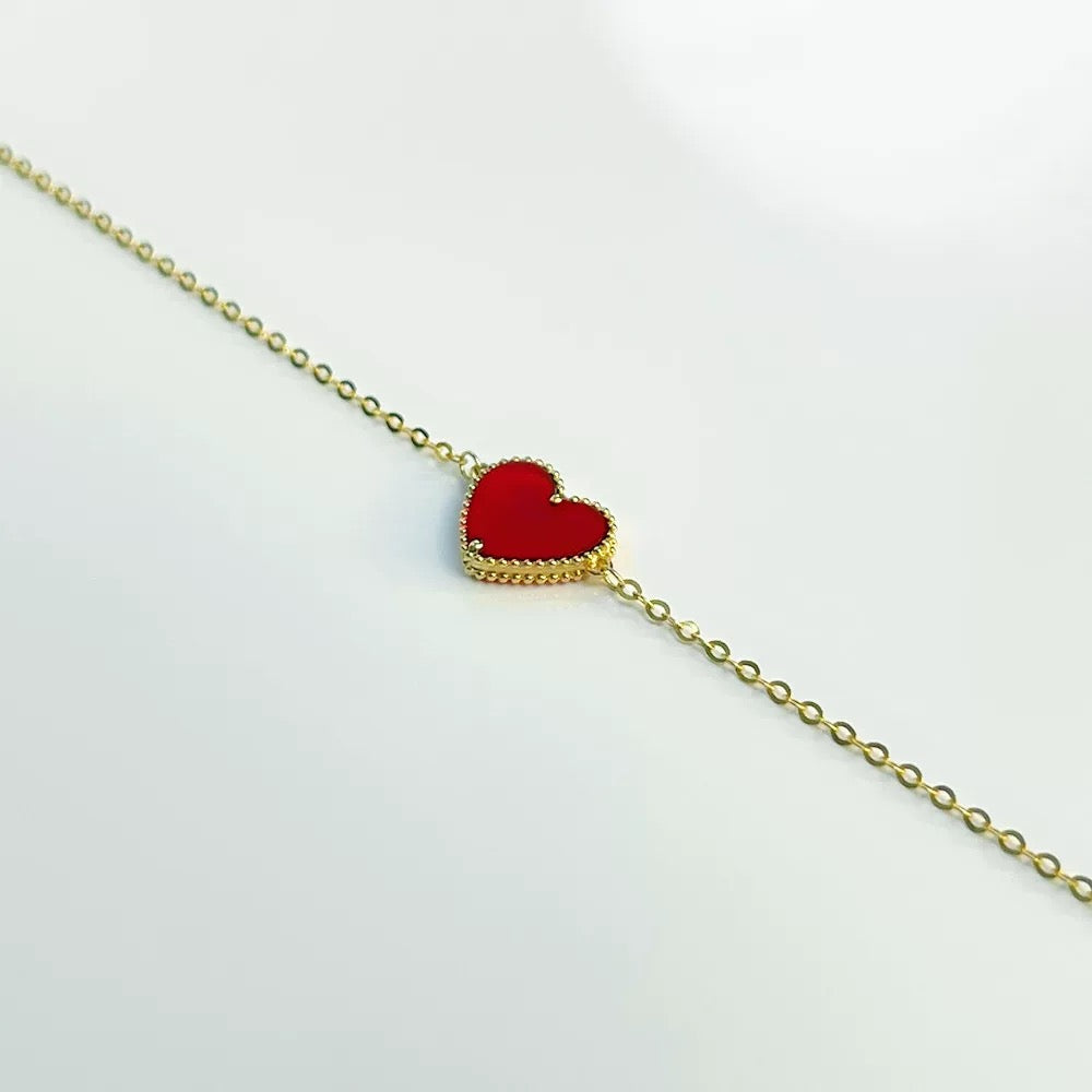 Beaded Red Heart Carnelian Charm Bracelet