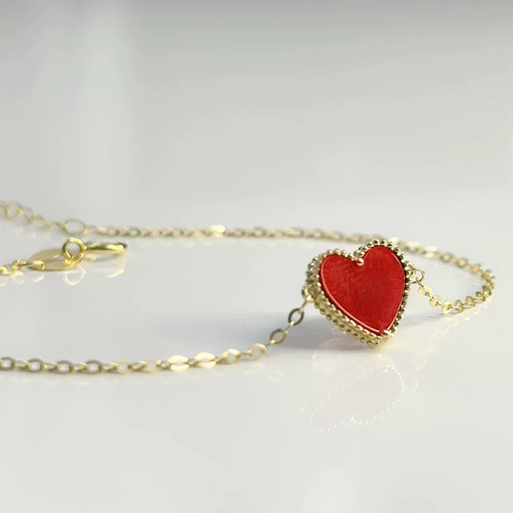 Beaded Red Heart Carnelian Charm Bracelet