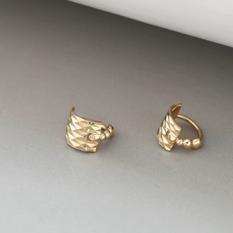 Diamond Cut Shield Huggie Hoops