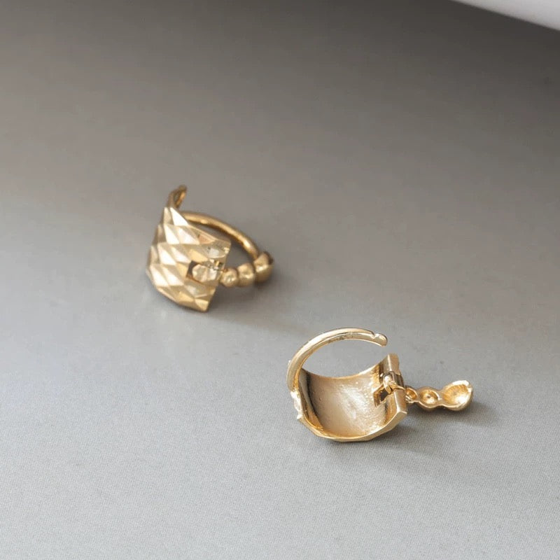 Diamond Cut Shield Huggie Hoops