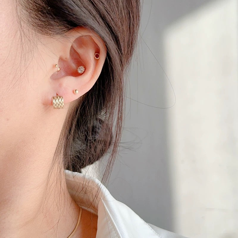 Diamond Cut Shield Huggie Hoops