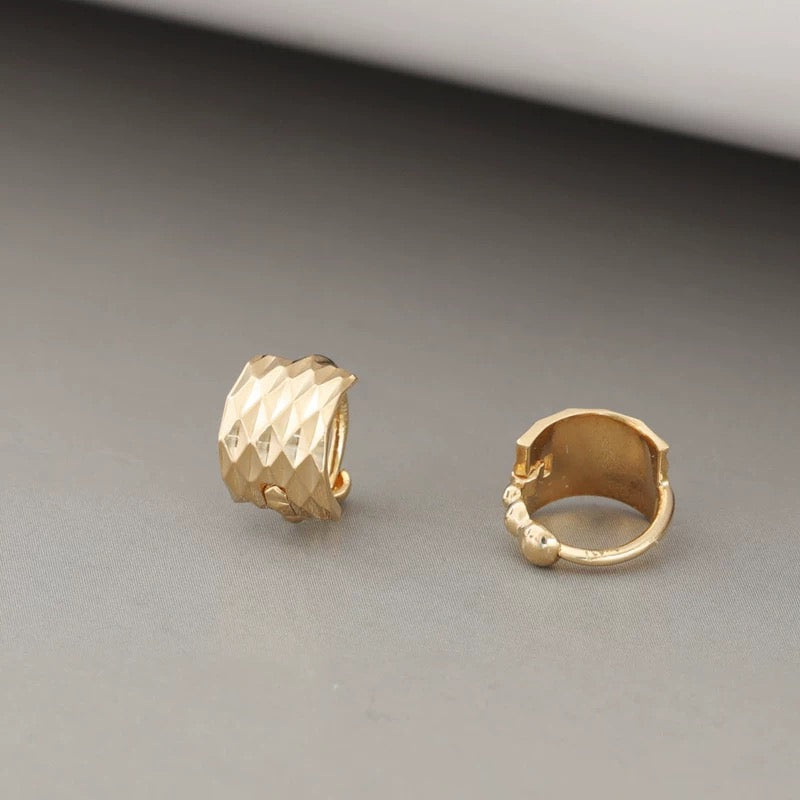 Diamond Cut Shield Huggie Hoops