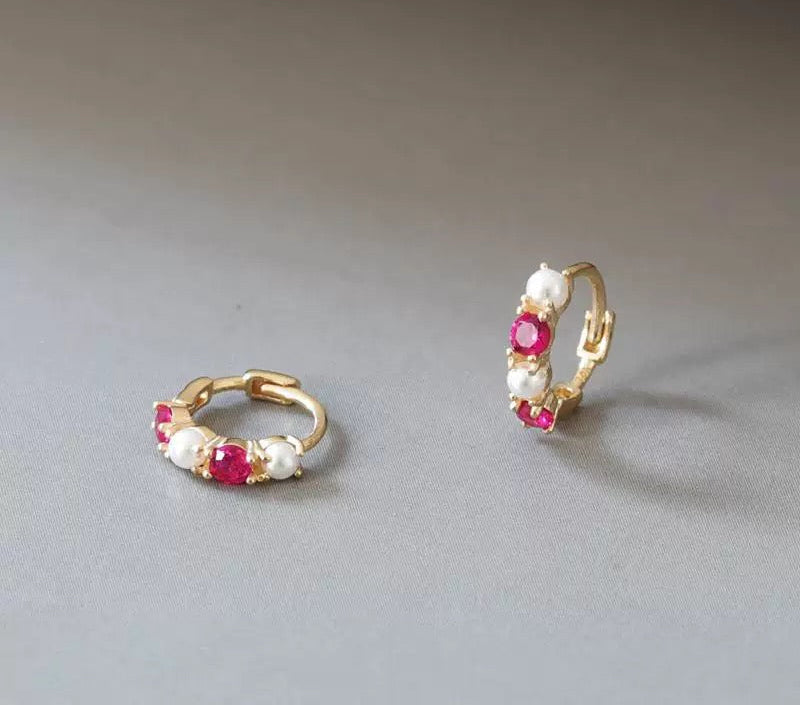 Pink & Pearls Huggie Hoops