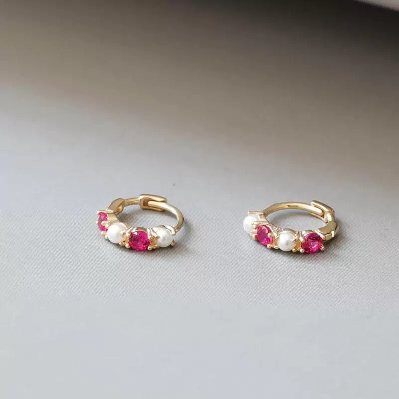 Pink & Pearls Huggie Hoops