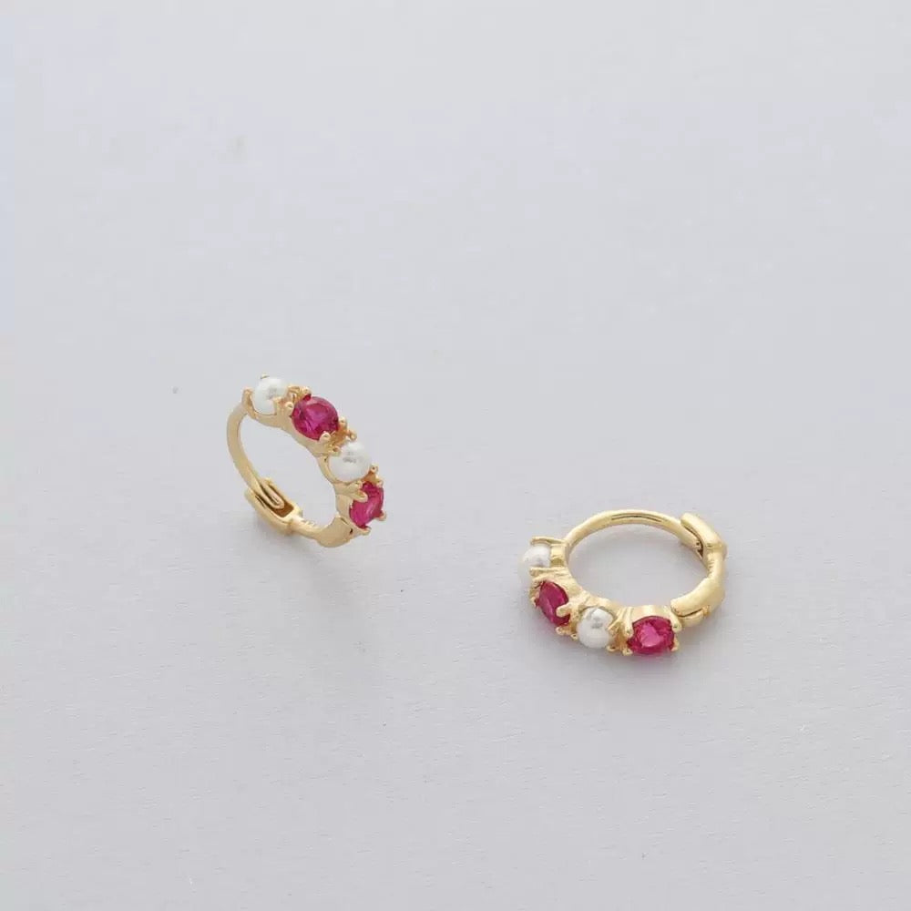 Pink & Pearls Huggie Hoops