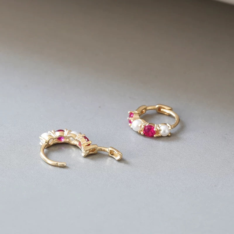 Pink & Pearls Huggie Hoops