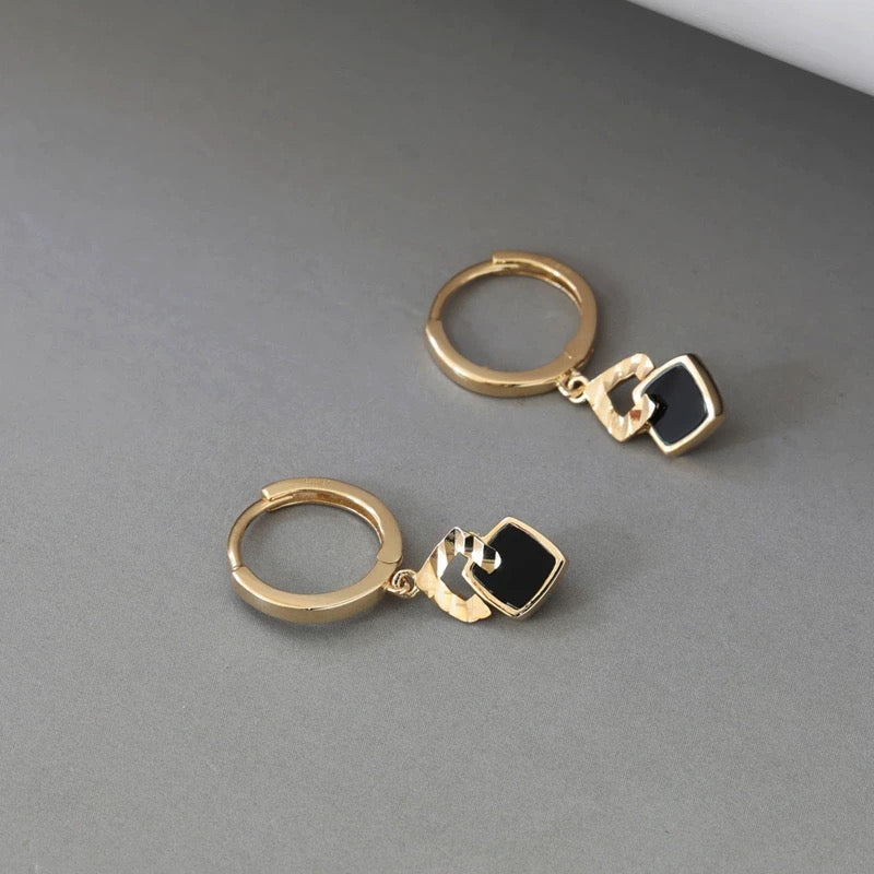 Picket Black Square Huggie Hoops