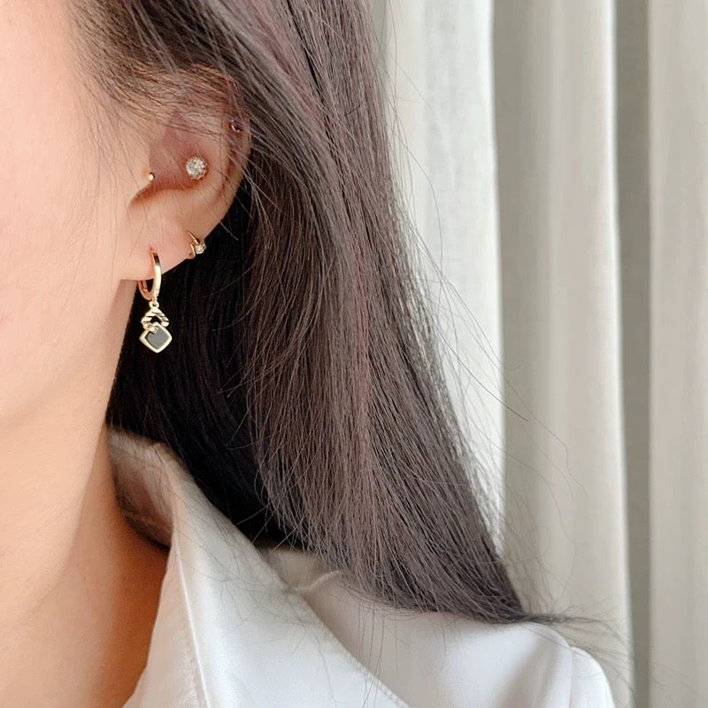 Picket Black Square Huggie Hoops