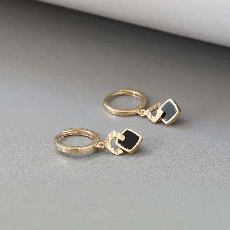 Picket Black Square Huggie Hoops