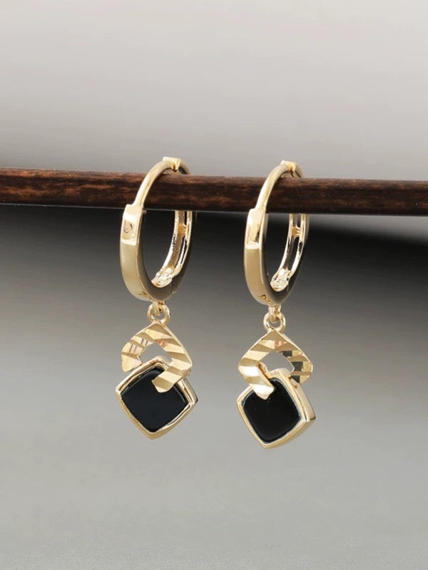 Picket Black Square Huggie Hoops