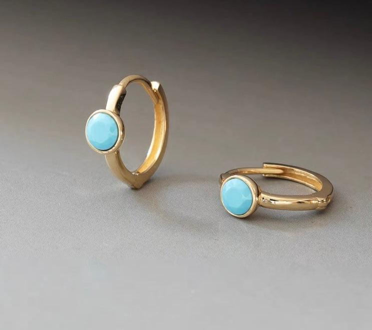 Turquoise Birthstone Ring Huggie Hoops