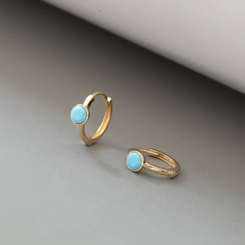 Turquoise Birthstone Ring Huggie Hoops