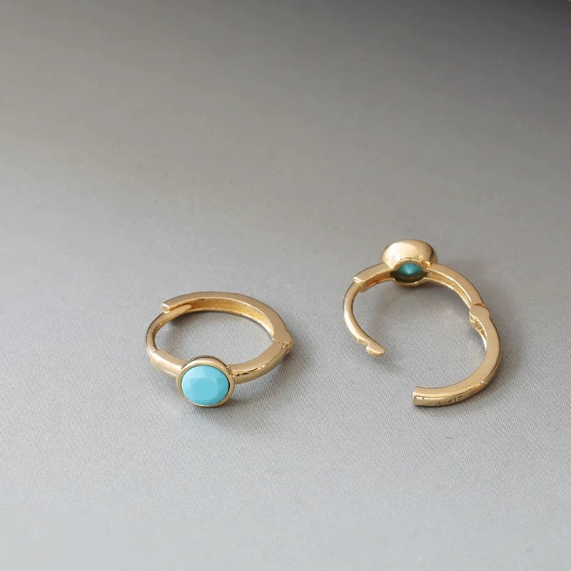 Turquoise Birthstone Ring Huggie Hoops