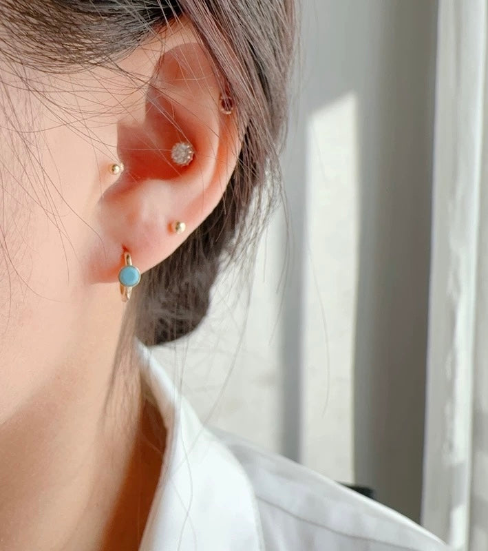 Turquoise Birthstone Ring Huggie Hoops