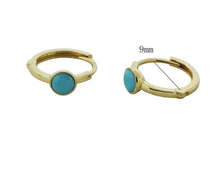 Turquoise Birthstone Ring Huggie Hoops