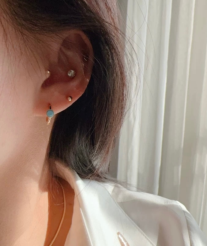 Turquoise Birthstone Ring Huggie Hoops