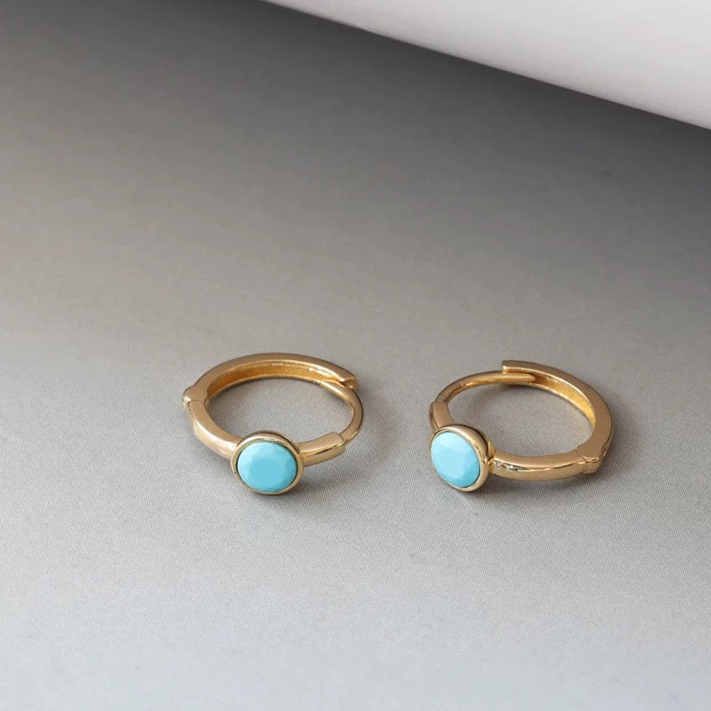 Turquoise Birthstone Ring Huggie Hoops