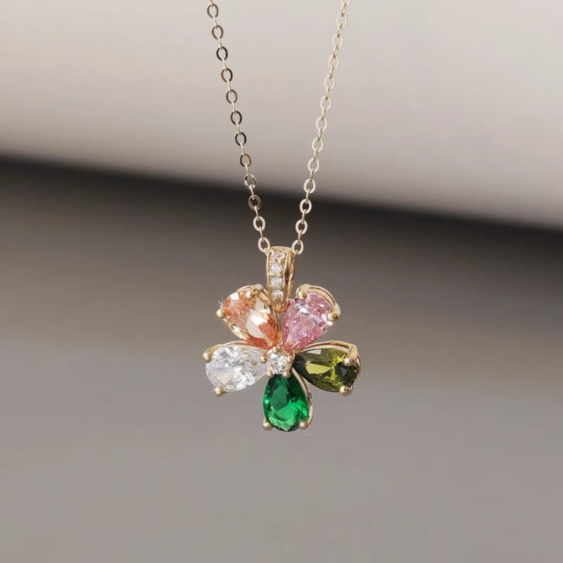 Splendid Colourful Flower Charm Necklace