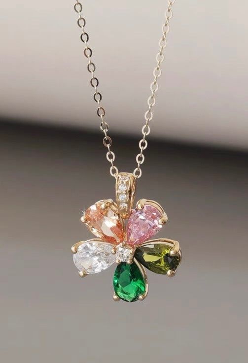Splendid Colourful Flower Charm Necklace
