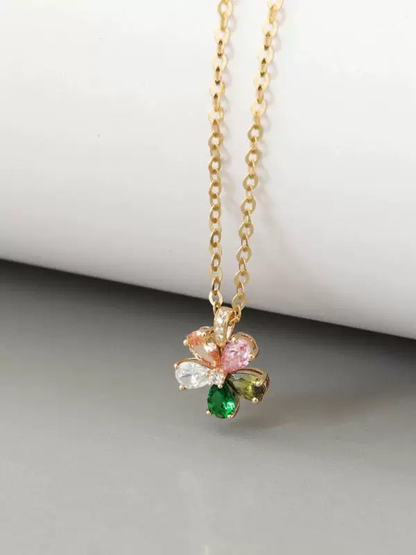 Splendid Colourful Flower Charm Necklace