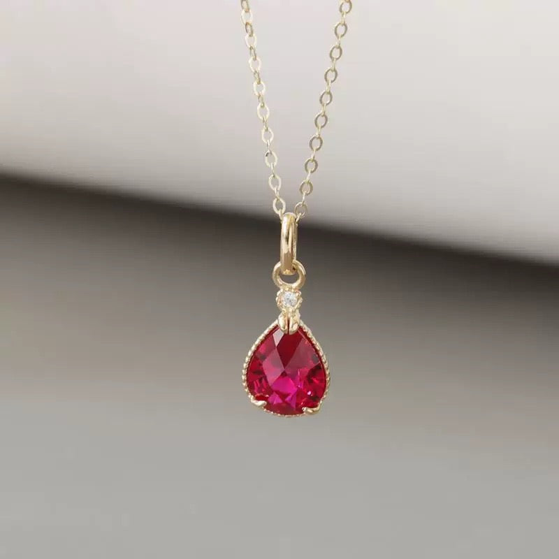 Pink Lotus Teardrop Charm Necklace