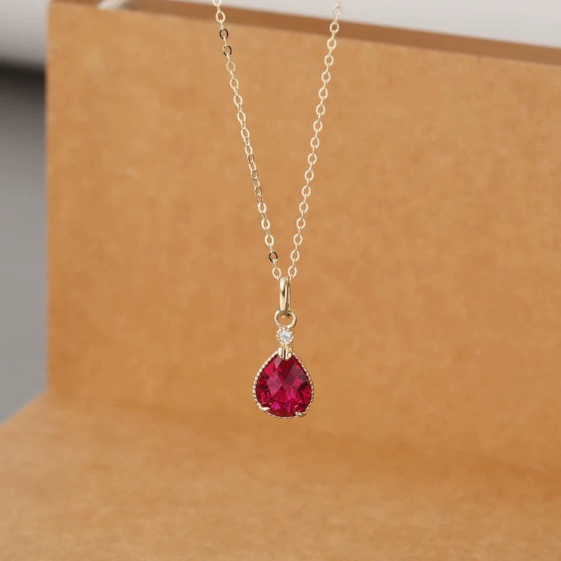 Pink Lotus Teardrop Charm Necklace