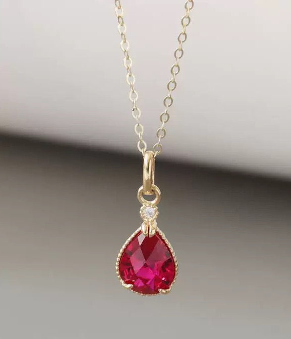 Pink Lotus Teardrop Charm Necklace