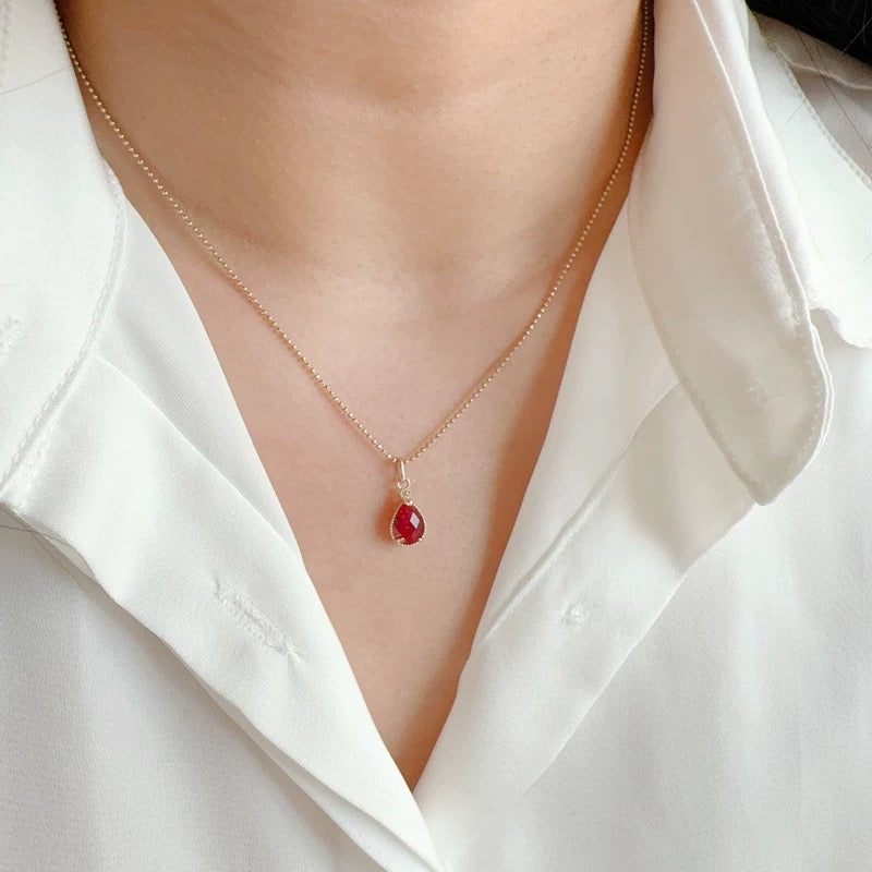 Pink Lotus Teardrop Charm Necklace